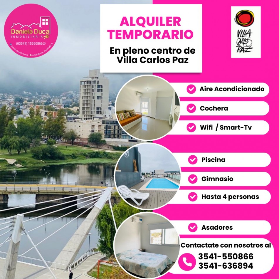 DEPARTAMENTO En ALQULER TEMPORARIO  VILLA CARLOS PAZ CENTRO